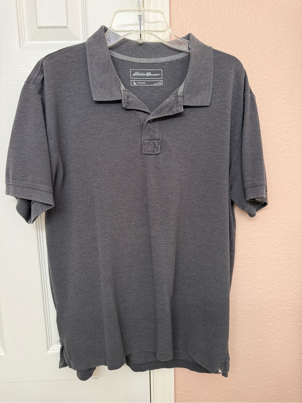 Eddie Bauer Outdoor Mens L Charcoal Gray Short Sleeve Polo Shirt Cotton Blend